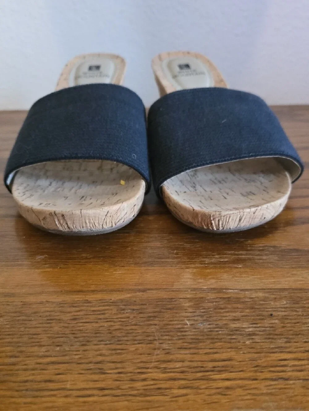 White Mountain Black Cork Wedge Slides Size 8 1/2 Tote D